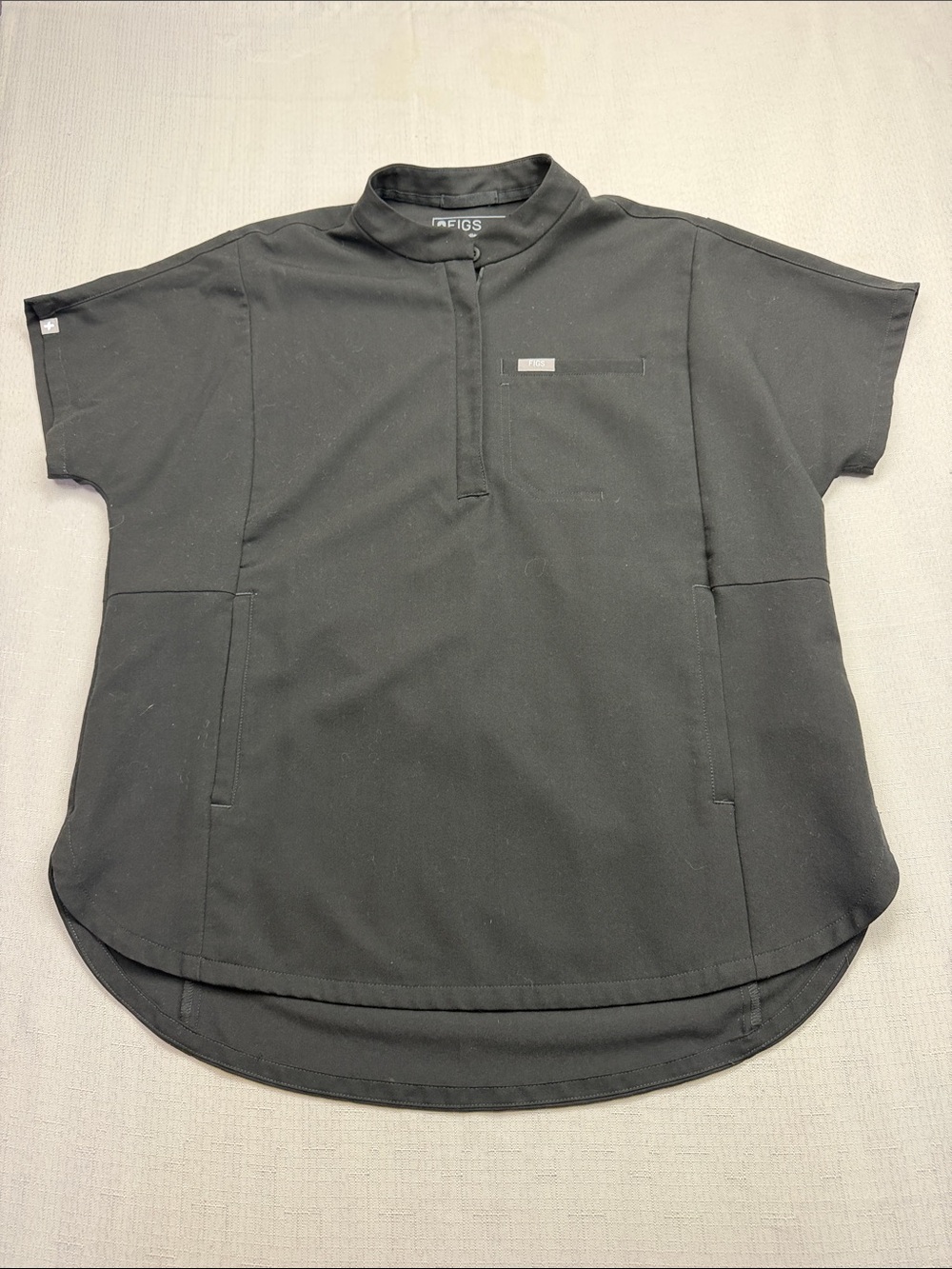 FIGS Montex Black Scrub Top (Mock Neck / Classic or Relaxed Fit with  3 pockets)